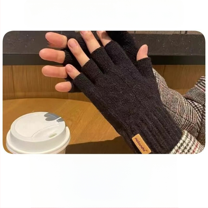 Γάντια με μισά δάχτυλα – πλεκτά, συμβατά με οθόνη αφής, ζεστά, ανθεκτικά στον άνεμο, Jacquard μοτίβο, μονόχρωμα, χειμώνας, unisex