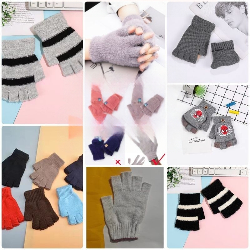 Γάντια με μισά δάχτυλα – πλεκτά, συμβατά με οθόνη αφής, ζεστά, ανθεκτικά στον άνεμο, Jacquard μοτίβο, μονόχρωμα, χειμώνας, unisex