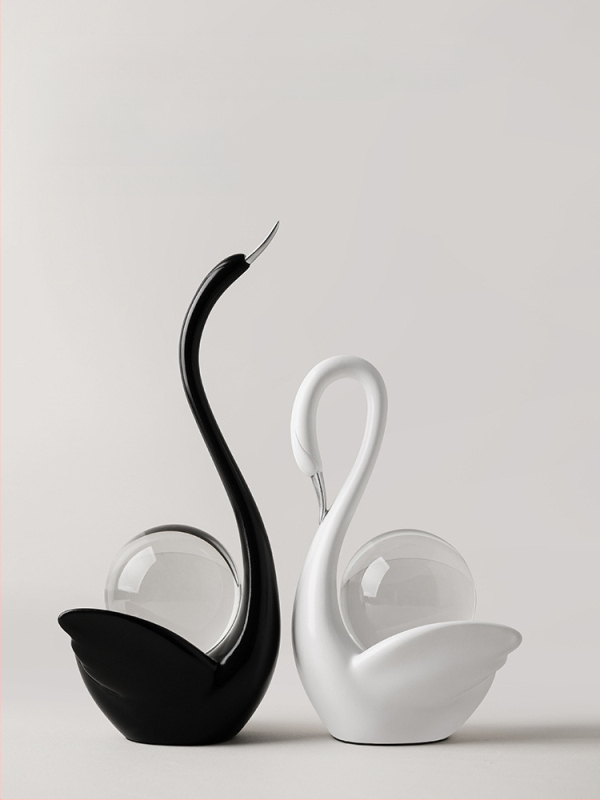 Art Deco διακοσμητικό για TV έπιπλο — ρητίνη, κύκνος με κρυστάλλινη σφαίρα, χειροποίητο, Σκανδιναβικό στυλ, δώρο γενέθλιων και Χριστουγέννων