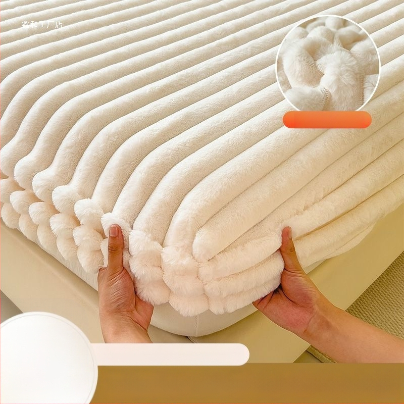 Guminė paklodė iš koralų fliso, pamuštas flisiu, twill audinys, dryžių arba vienspalvis raštas, Korėjos stilius