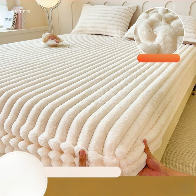 Guminė paklodė iš koralų fliso, pamuštas flisiu, twill audinys, dryžių arba vienspalvis raštas, Korėjos stilius