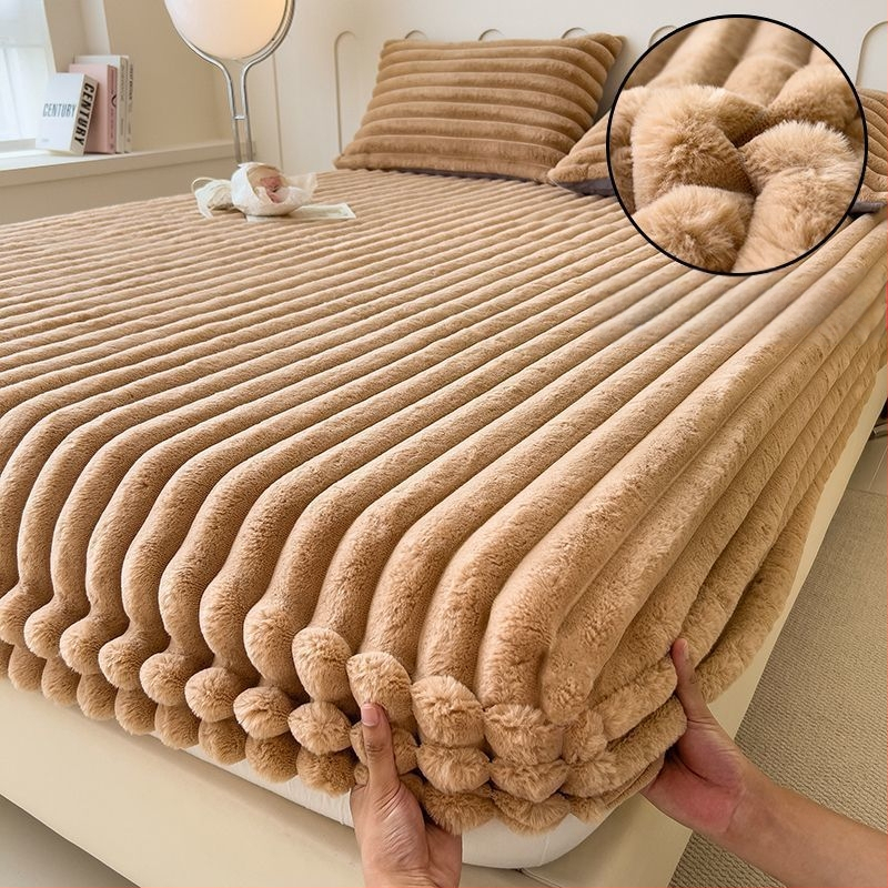 Guminė paklodė iš koralų fliso, pamuštas flisiu, twill audinys, dryžių arba vienspalvis raštas, Korėjos stilius