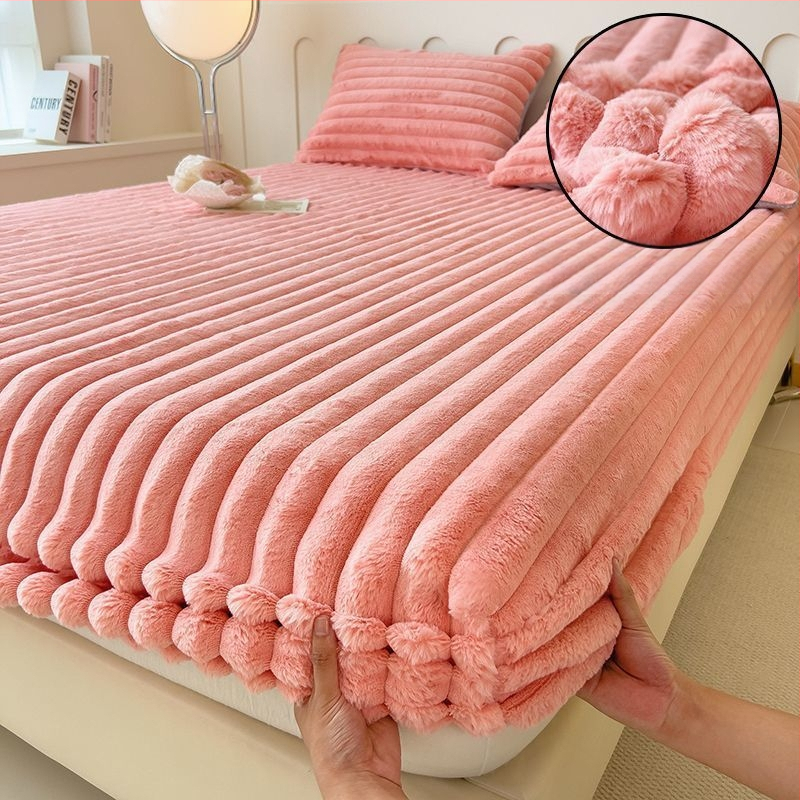 Guminė paklodė iš koralų fliso, pamuštas flisiu, twill audinys, dryžių arba vienspalvis raštas, Korėjos stilius