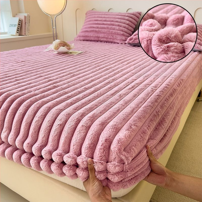 Guminė paklodė iš koralų fliso, pamuštas flisiu, twill audinys, dryžių arba vienspalvis raštas, Korėjos stilius