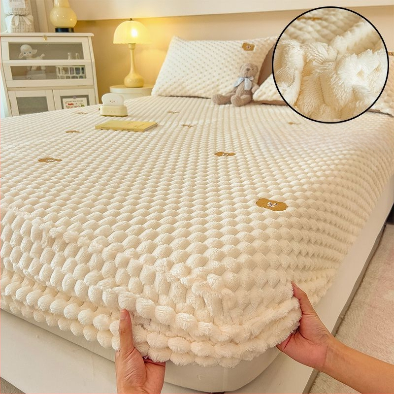 Guminė paklodė iš koralų fliso, pamuštas flisiu, twill audinys, dryžių arba vienspalvis raštas, Korėjos stilius