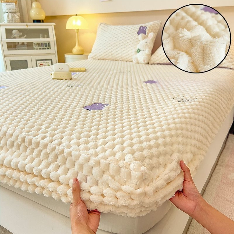 Guminė paklodė iš koralų fliso, pamuštas flisiu, twill audinys, dryžių arba vienspalvis raštas, Korėjos stilius