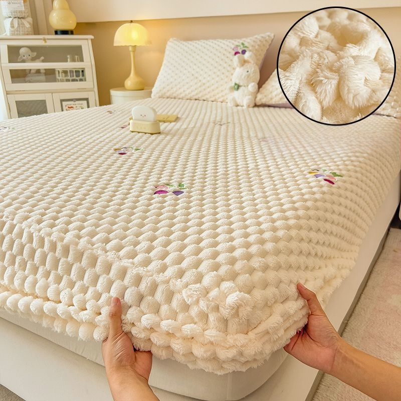 Guminė paklodė iš koralų fliso, pamuštas flisiu, twill audinys, dryžių arba vienspalvis raštas, Korėjos stilius