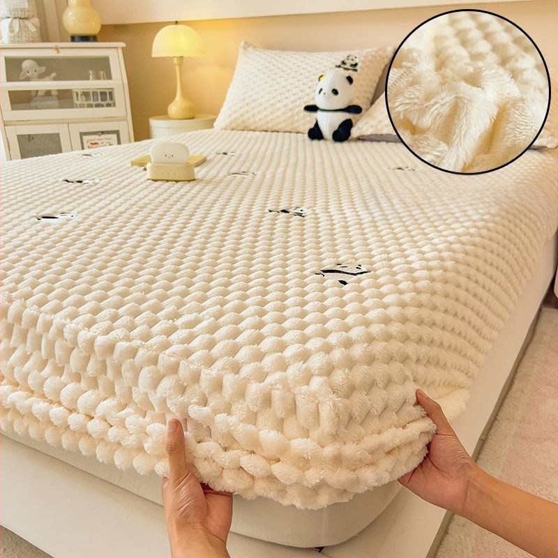 Guminė paklodė iš koralų fliso, pamuštas flisiu, twill audinys, dryžių arba vienspalvis raštas, Korėjos stilius