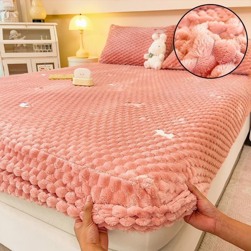 Guminė paklodė iš koralų fliso, pamuštas flisiu, twill audinys, dryžių arba vienspalvis raštas, Korėjos stilius