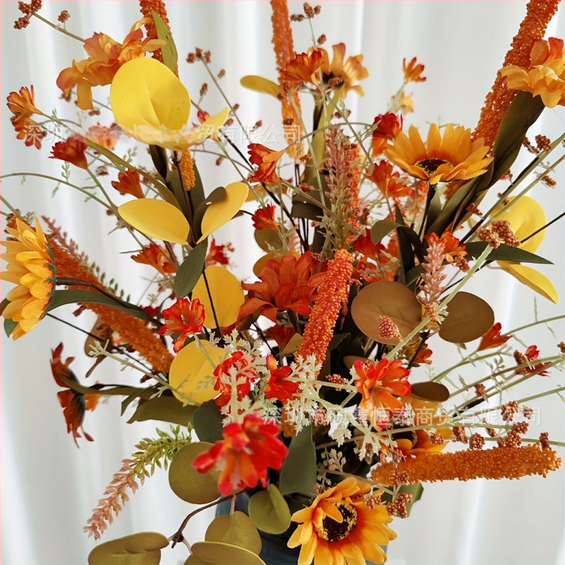 Plastikinis dirbtinis augalas ramunė dekoracija Padėkos Dienai, vestuvėms, lauko erdvėms, fotografijos rekvizitas, namų dekorui