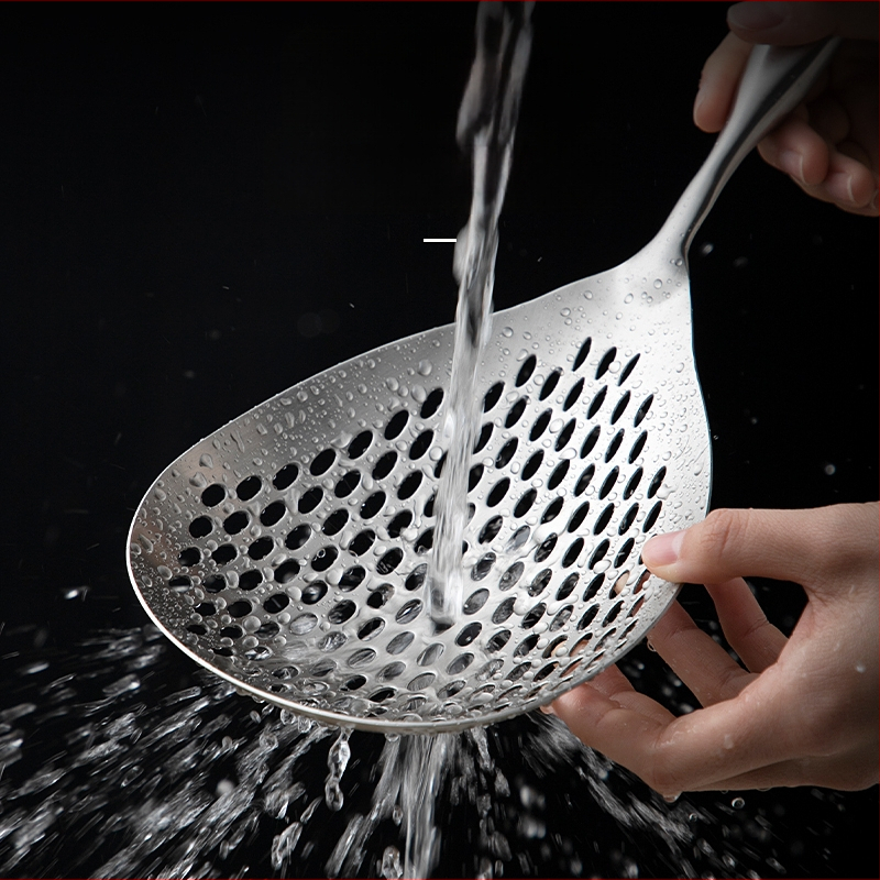 304 nerūdijančio plieno sietinis šaukštas makaronams ir koldūnams, su nerūdijančio plieno rankena