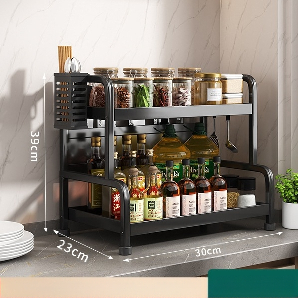 Ράφι μπαχαρικών με θήκη για ξυλάκια και μαχαίρια, για επιφάνεια εργασίας, από χάλυβα άνθρακα, πολυεπίπεδο, χωρίς διάτρηση, μοντέρνο μινιμαλιστικό στυλ