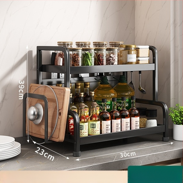 Ράφι μπαχαρικών με θήκη για ξυλάκια και μαχαίρια, για επιφάνεια εργασίας, από χάλυβα άνθρακα, πολυεπίπεδο, χωρίς διάτρηση, μοντέρνο μινιμαλιστικό στυλ