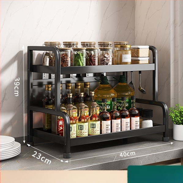 Ράφι μπαχαρικών με θήκη για ξυλάκια και μαχαίρια, για επιφάνεια εργασίας, από χάλυβα άνθρακα, πολυεπίπεδο, χωρίς διάτρηση, μοντέρνο μινιμαλιστικό στυλ