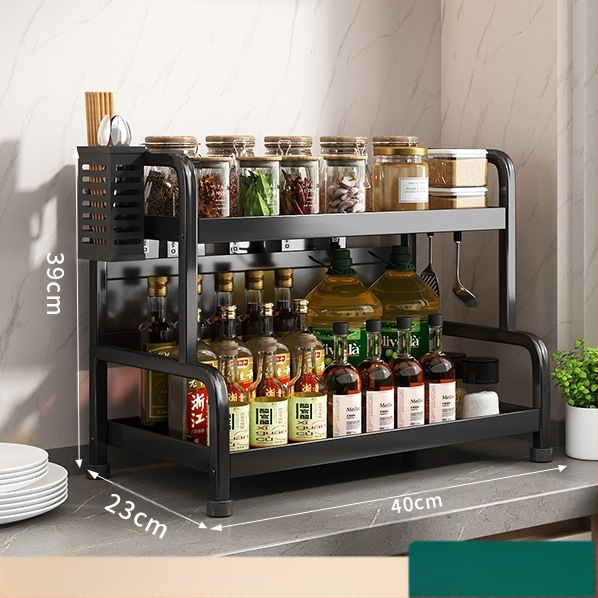 Ράφι μπαχαρικών με θήκη για ξυλάκια και μαχαίρια, για επιφάνεια εργασίας, από χάλυβα άνθρακα, πολυεπίπεδο, χωρίς διάτρηση, μοντέρνο μινιμαλιστικό στυλ