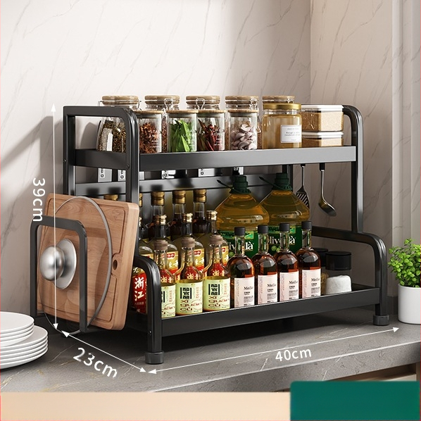 Ράφι μπαχαρικών με θήκη για ξυλάκια και μαχαίρια, για επιφάνεια εργασίας, από χάλυβα άνθρακα, πολυεπίπεδο, χωρίς διάτρηση, μοντέρνο μινιμαλιστικό στυλ