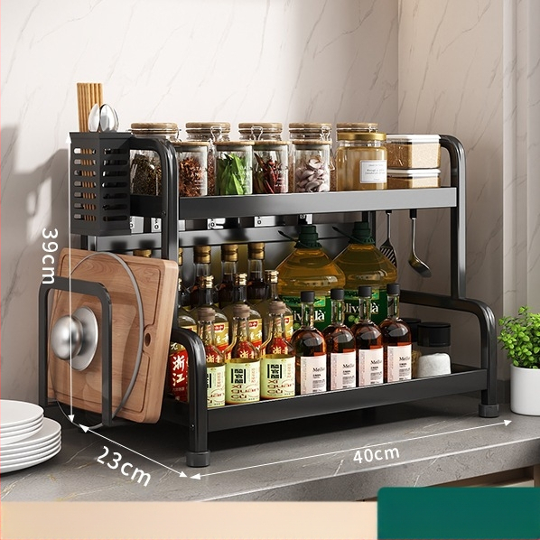 Ράφι μπαχαρικών με θήκη για ξυλάκια και μαχαίρια, για επιφάνεια εργασίας, από χάλυβα άνθρακα, πολυεπίπεδο, χωρίς διάτρηση, μοντέρνο μινιμαλιστικό στυλ