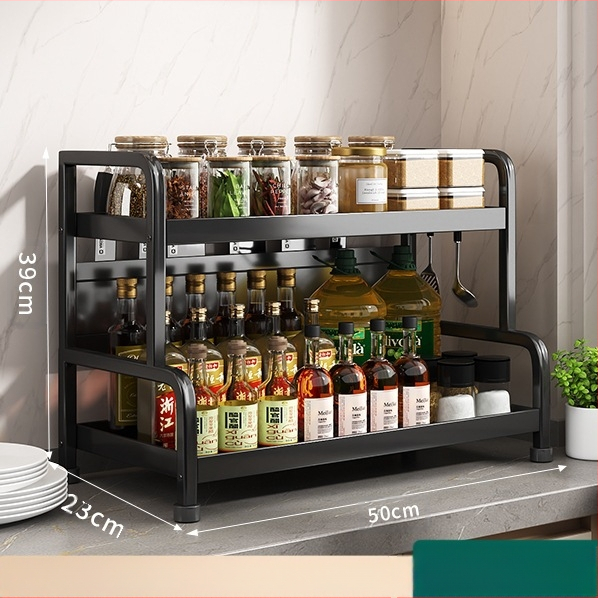 Ράφι μπαχαρικών με θήκη για ξυλάκια και μαχαίρια, για επιφάνεια εργασίας, από χάλυβα άνθρακα, πολυεπίπεδο, χωρίς διάτρηση, μοντέρνο μινιμαλιστικό στυλ