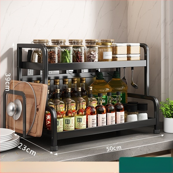 Ράφι μπαχαρικών με θήκη για ξυλάκια και μαχαίρια, για επιφάνεια εργασίας, από χάλυβα άνθρακα, πολυεπίπεδο, χωρίς διάτρηση, μοντέρνο μινιμαλιστικό στυλ