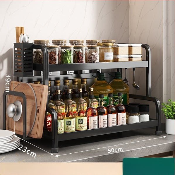 Ράφι μπαχαρικών με θήκη για ξυλάκια και μαχαίρια, για επιφάνεια εργασίας, από χάλυβα άνθρακα, πολυεπίπεδο, χωρίς διάτρηση, μοντέρνο μινιμαλιστικό στυλ