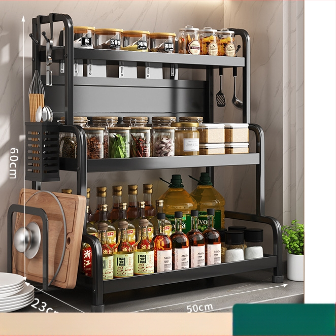 Ράφι μπαχαρικών με θήκη για ξυλάκια και μαχαίρια, για επιφάνεια εργασίας, από χάλυβα άνθρακα, πολυεπίπεδο, χωρίς διάτρηση, μοντέρνο μινιμαλιστικό στυλ