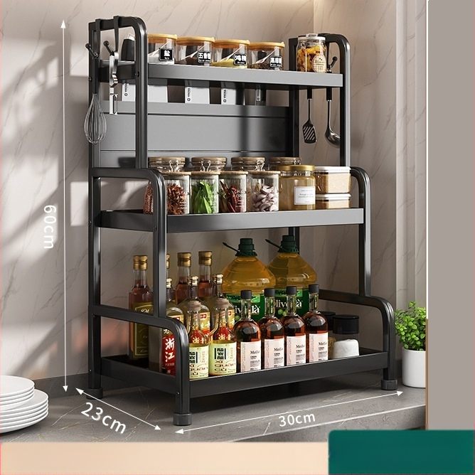 Ράφι μπαχαρικών με θήκη για ξυλάκια και μαχαίρια, για επιφάνεια εργασίας, από χάλυβα άνθρακα, πολυεπίπεδο, χωρίς διάτρηση, μοντέρνο μινιμαλιστικό στυλ