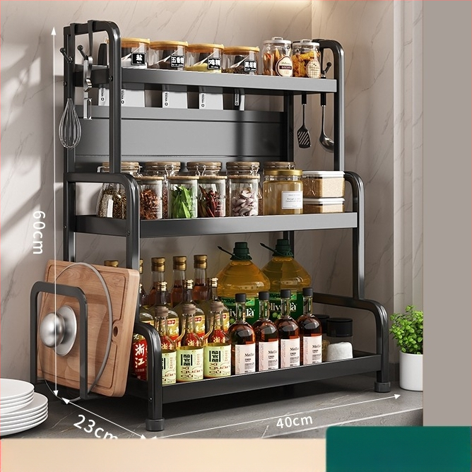 Ράφι μπαχαρικών με θήκη για ξυλάκια και μαχαίρια, για επιφάνεια εργασίας, από χάλυβα άνθρακα, πολυεπίπεδο, χωρίς διάτρηση, μοντέρνο μινιμαλιστικό στυλ