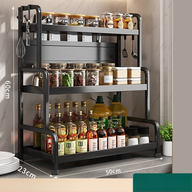 Ράφι μπαχαρικών με θήκη για ξυλάκια και μαχαίρια, για επιφάνεια εργασίας, από χάλυβα άνθρακα, πολυεπίπεδο, χωρίς διάτρηση, μοντέρνο μινιμαλιστικό στυλ