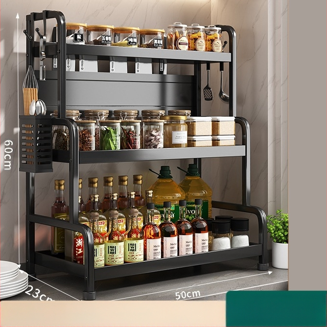 Ράφι μπαχαρικών με θήκη για ξυλάκια και μαχαίρια, για επιφάνεια εργασίας, από χάλυβα άνθρακα, πολυεπίπεδο, χωρίς διάτρηση, μοντέρνο μινιμαλιστικό στυλ