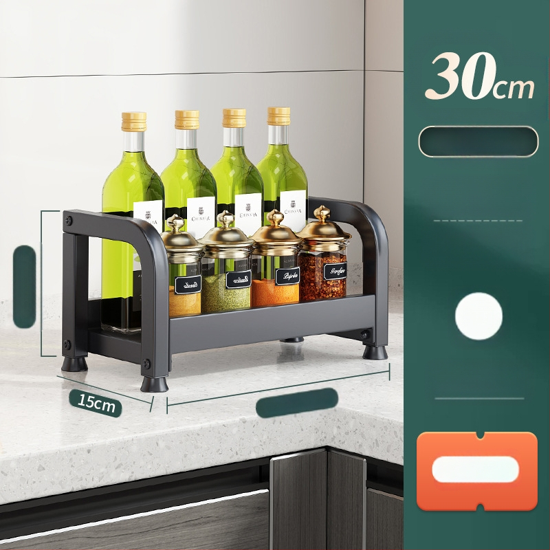 Ράφι μπαχαρικών με θήκη για ξυλάκια και μαχαίρια, για επιφάνεια εργασίας, από χάλυβα άνθρακα, πολυεπίπεδο, χωρίς διάτρηση, μοντέρνο μινιμαλιστικό στυλ