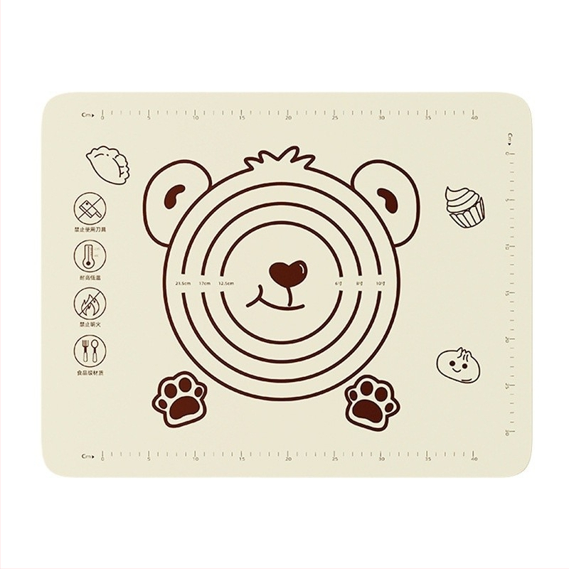 Meškiuko silikoninis tešlos minkymo kilimėlis, storintas, maisto kokybės, virtuvėje tešlai kočioti