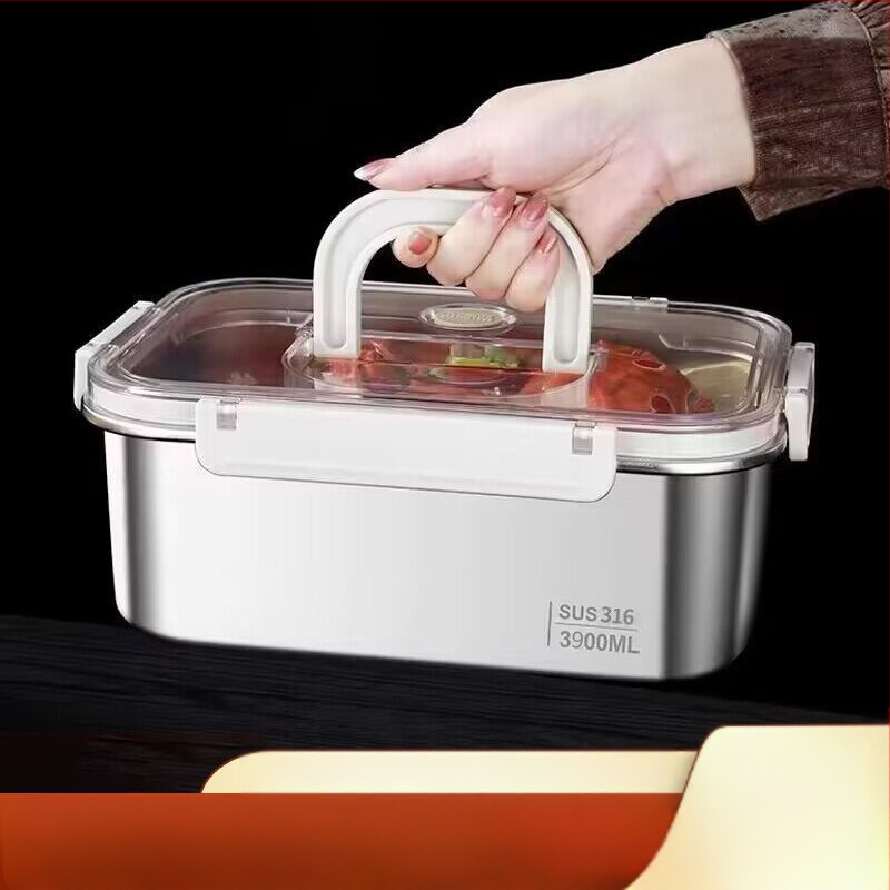 Taisnstūra 316 nerūsējošā tērauda pārtikas uzglabāšanas kastīte, pārtikas kvalitāte, noslēgta ar vāciņu, pārnēsājama, 800–1000 ml
