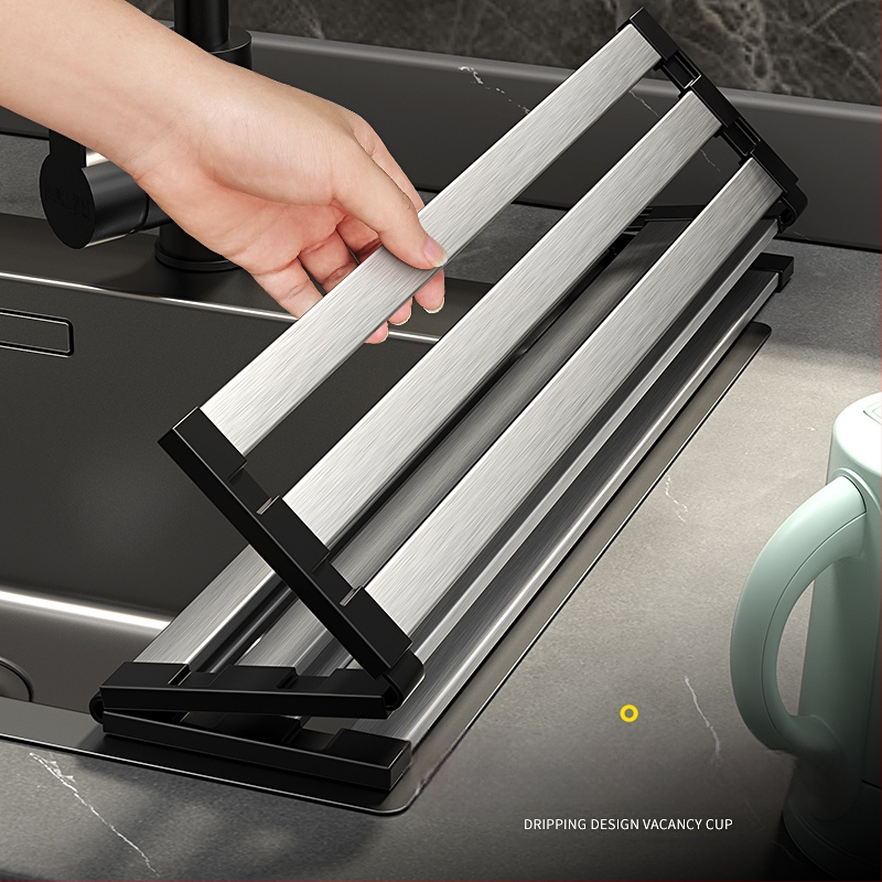 Sulankstomas kriauklės laikiklis iš 304 nerūdijančio plieno, virtuvės nusausinimo indų krepšelis