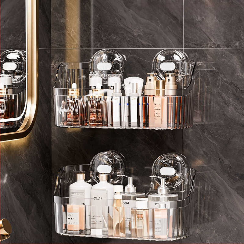 Independent Ράφι Μπάνιου Τοίχου με Βεντούζα, Χωρίς Τρύπες, Μεγάλη Χωρητικότητα, Στυλ Light Luxury