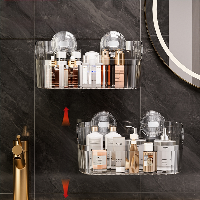 Independent Ράφι Μπάνιου Τοίχου με Βεντούζα, Χωρίς Τρύπες, Μεγάλη Χωρητικότητα, Στυλ Light Luxury