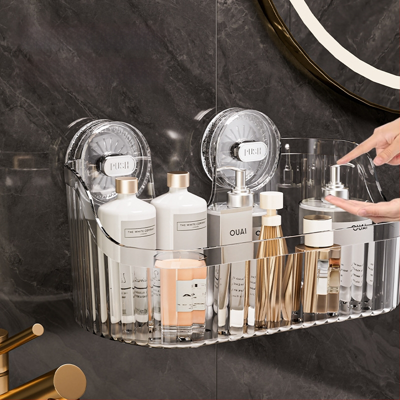 Independent Ράφι Μπάνιου Τοίχου με Βεντούζα, Χωρίς Τρύπες, Μεγάλη Χωρητικότητα, Στυλ Light Luxury