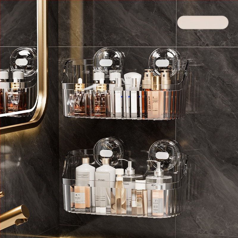 Independent Ράφι Μπάνιου Τοίχου με Βεντούζα, Χωρίς Τρύπες, Μεγάλη Χωρητικότητα, Στυλ Light Luxury