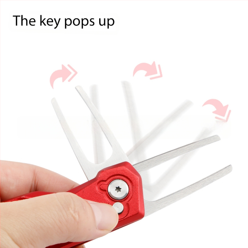 Golf Green Fork – сгъваем голф аксесоар, изработен от неръждаема стомана и алуминий, марка wosofe, с отпечатано лого