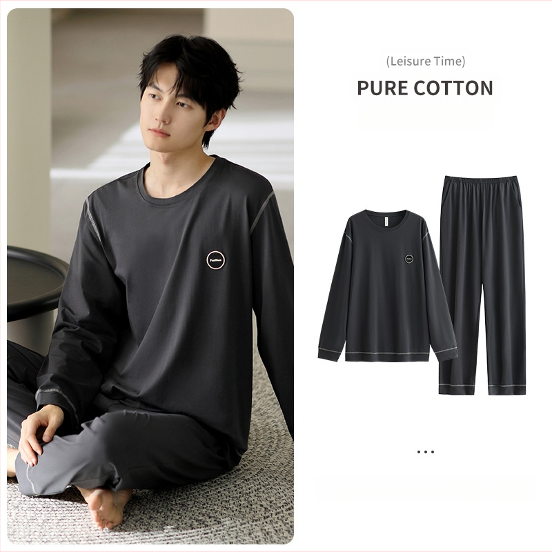 Vyriniai medvilniniai pižamos komplektas, ilgomis rankovėmis, 95–100% medvilnė, pavasaris–ruduo, paprastas kasdienio stiliaus