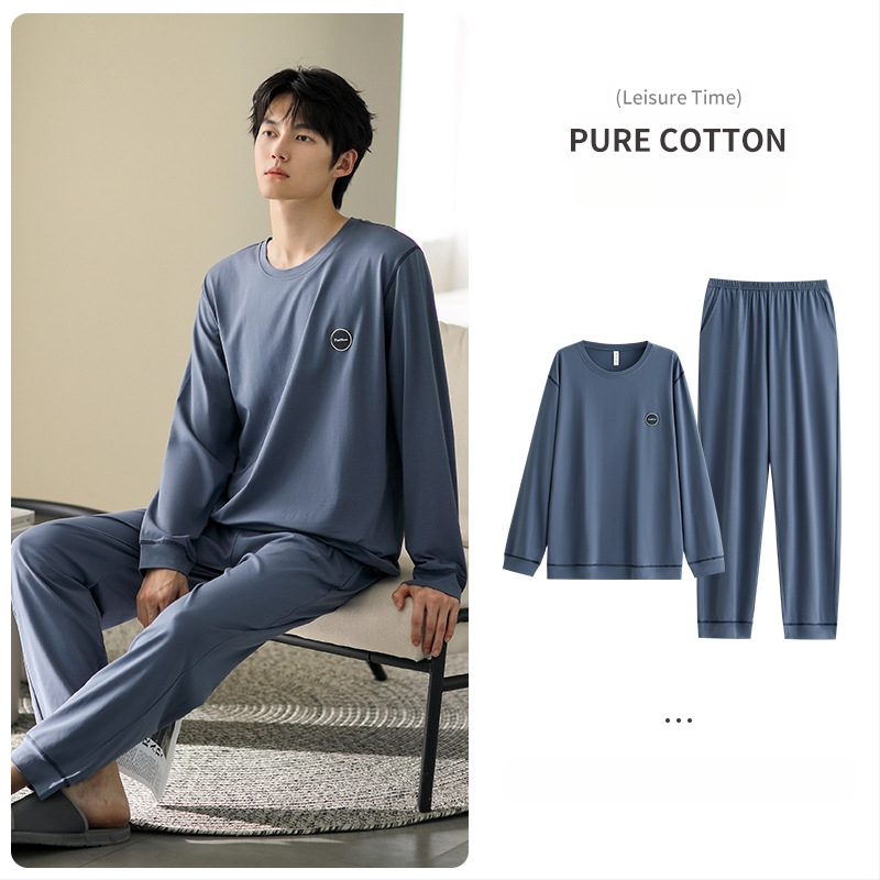 Vyriniai medvilniniai pižamos komplektas, ilgomis rankovėmis, 95–100% medvilnė, pavasaris–ruduo, paprastas kasdienio stiliaus