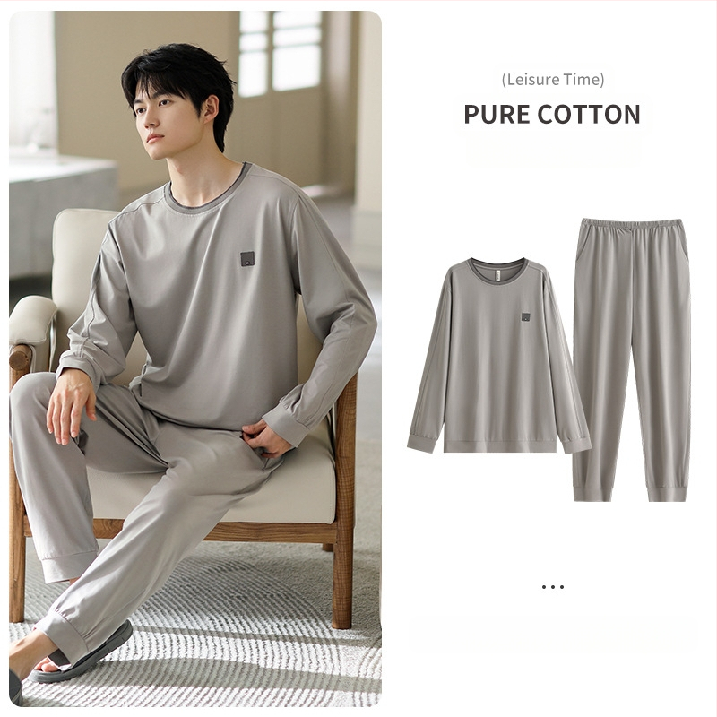 Vyriniai medvilniniai pižamos komplektas, ilgomis rankovėmis, 95–100% medvilnė, pavasaris–ruduo, paprastas kasdienio stiliaus