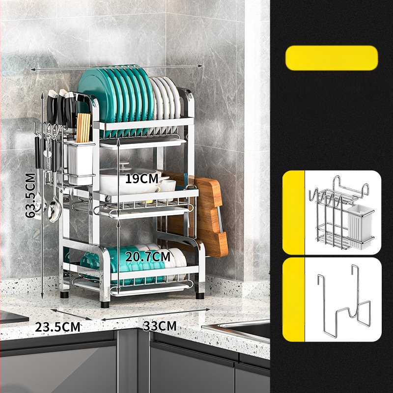 Nerūsējošā tērauda virtuves trauku plaukts — daudzslāņains žāvētājs, mūsdienīgs vienkāršs stils