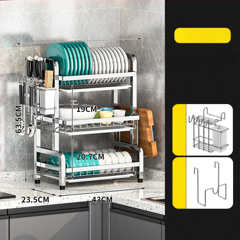 Nerūsējošā tērauda virtuves trauku plaukts — daudzslāņains žāvētājs, mūsdienīgs vienkāršs stils