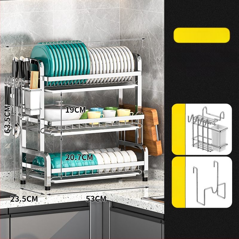 Nerūsējošā tērauda virtuves trauku plaukts — daudzslāņains žāvētājs, mūsdienīgs vienkāršs stils