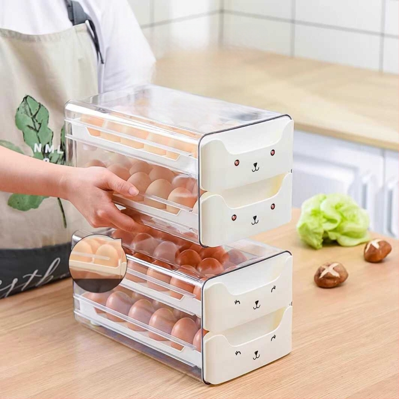 Olu laikymo dėžutė šaldytuvui su stalčiumi, maisto kokybės, žąsų kiaušinių organizatorius, sidabrinė, japoniško stiliaus