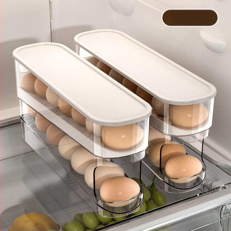 Olu laikymo dėžutė šaldytuvui su stalčiumi, maisto kokybės, žąsų kiaušinių organizatorius, sidabrinė, japoniško stiliaus