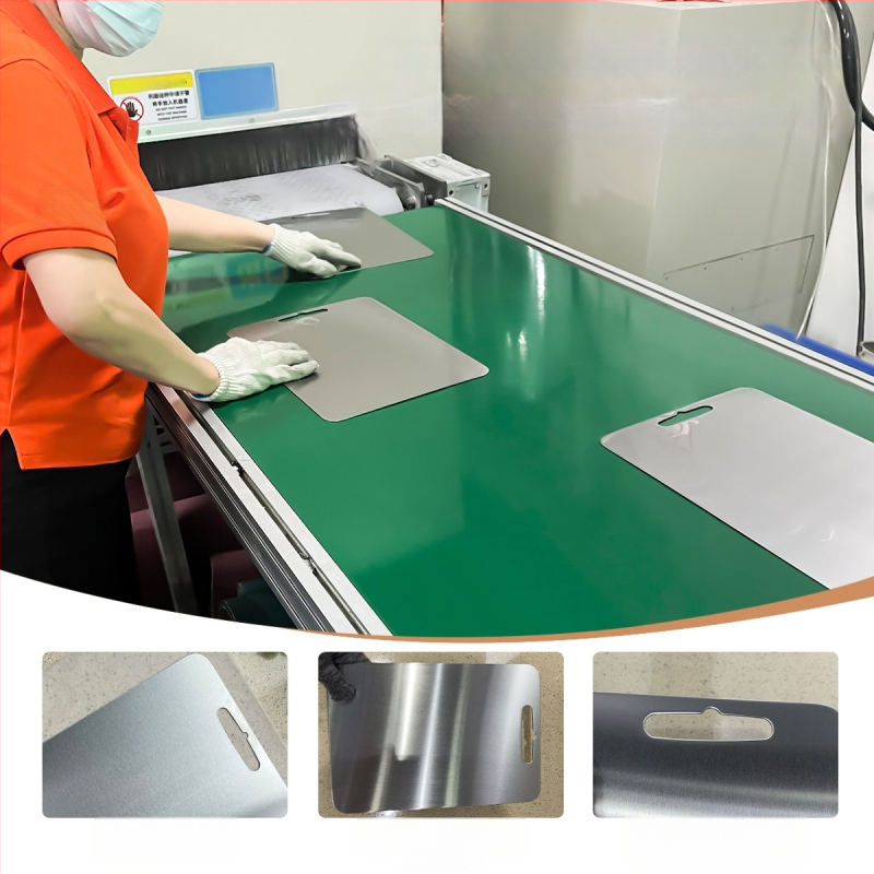 Δίσκος κοπής από ανοξείδωτο ατσάλι, διπλής όψης, κυκλικός, με οπή κρεμάσματος, αντιολισθητικός, βακτηριοστατικός