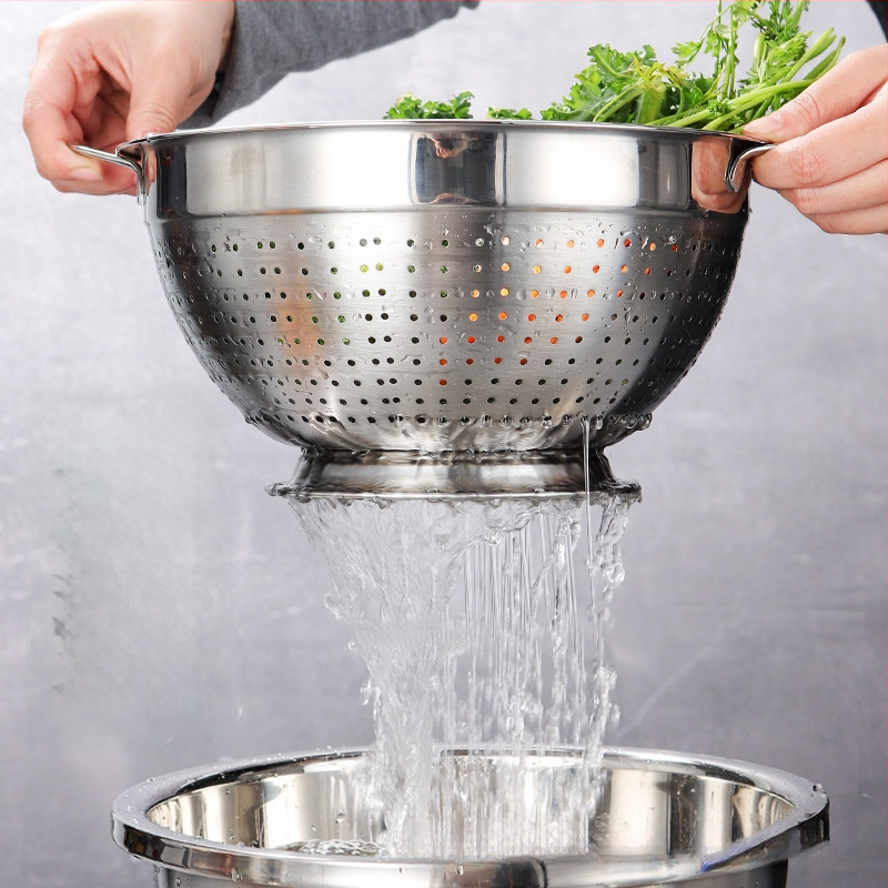 Nerūsējošā tērauda augļu grozs ar drenāžu mazgāšanai augļiem un dārzeņiem — moderns dizains, daudzfunkcionāls