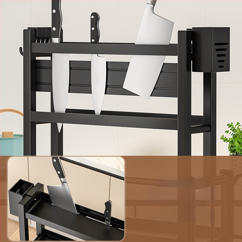 Stalo paviršiaus daugiasluoksnis prieskonių laikiklis iš nerūdijančio plieno su peilių ir įrankių laikikliu, skirtas aliejui, druskai, padažui ir actui