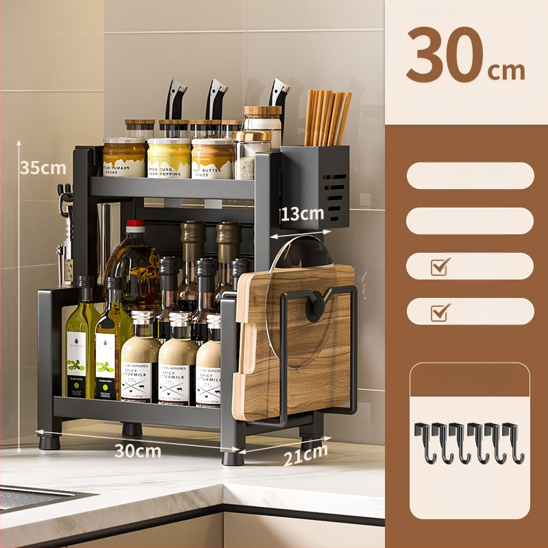 Stalo paviršiaus daugiasluoksnis prieskonių laikiklis iš nerūdijančio plieno su peilių ir įrankių laikikliu, skirtas aliejui, druskai, padažui ir actui